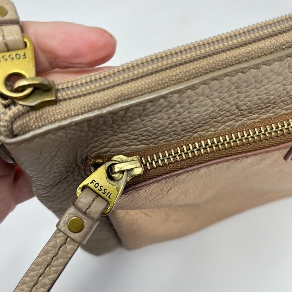 Fossil Sydney Crossbody Rose Metallic Purse Chain Leather Strap Zipper Purse Bag - Picture 9 of 13